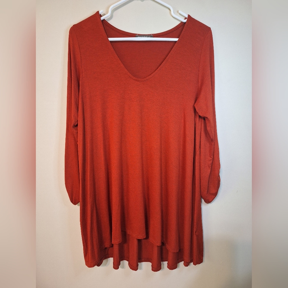🇺🇸 Nally & Millie XL 3/4 sleeve v-neck burnt orange rayon blend tunic